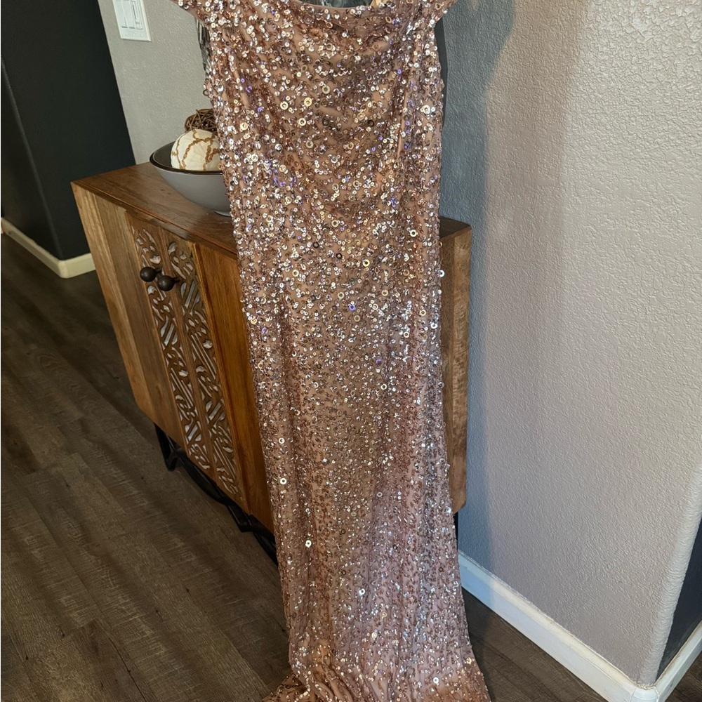Adrianna Papell Shimmering Sequin Dress in Rose Gold
